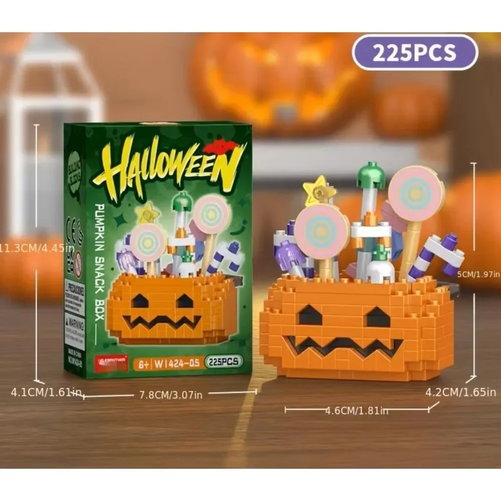 Halloween Pumpkin Snack Box Building Blocks 225 Pc Candy Treat Basket Toy 6+